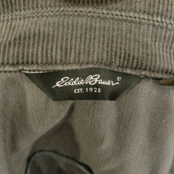 Eddie Bauer Jacket Womens Large Green Corduroy Button Front Chore Coat Utility - Picture 8 of 10